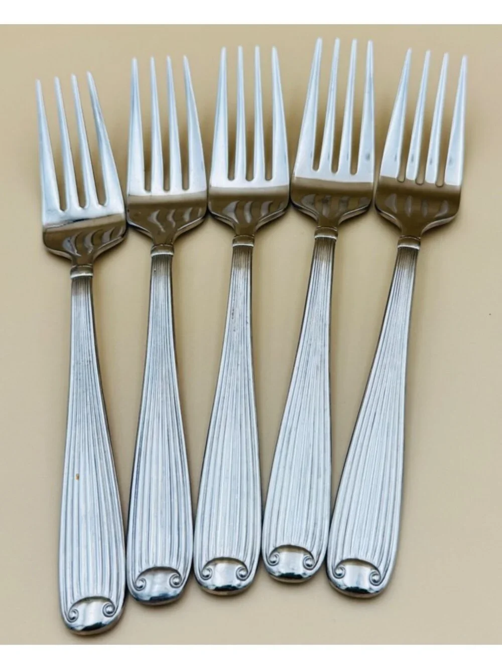 5 Reed & Barton FLUTED SCROLL Salad Forks Stainless Steel 7.25